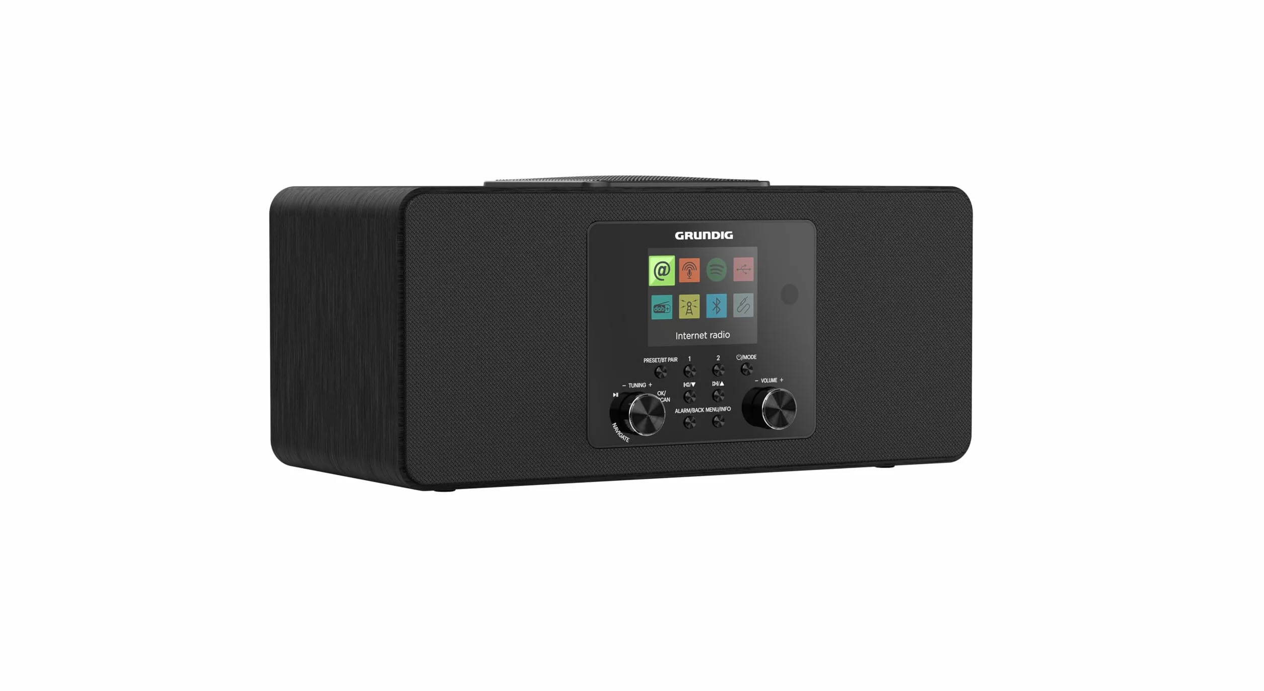 Grundig DTR 6100 2.1 DAB+ Web B All-In-One Internet- und Digitalradio, FM, 2.1 Radio mit Subwoofer, 28 W RMS, USB, Spotify Connect, Alarmfunktion, Einschlafautomatik, Farbdisplay, Schwarz