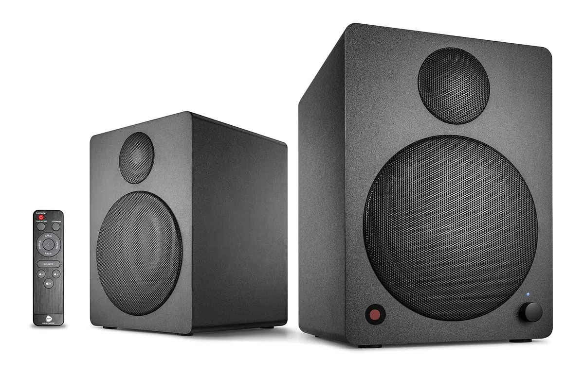 Wavemaster CUBE NEO black - Regallautsprecher-System (50 Watt) mit Bluetooth-Streaming, Digitalanschluss und IR-Fernbedienung, Aktiv-Boxen, Nutzung für TV/Tablet/Smartphone, schwarz (66380)
