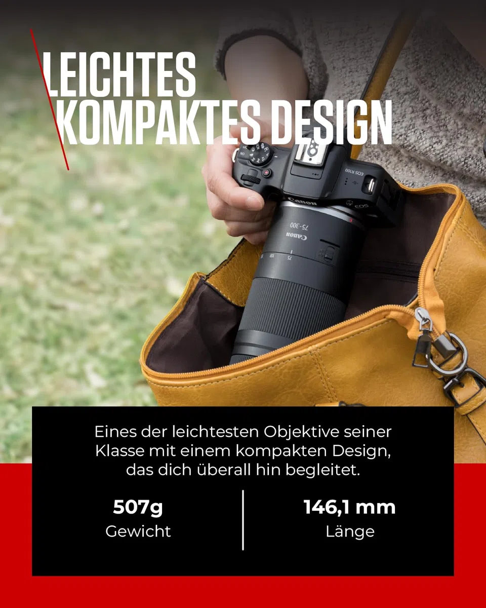 Canon RF 75-300mm F4-5.6 Objektiv | Leichtes Telezoom-Objektiv für Tier- & Sportfotografie | Mit Autofokus-Motor & Super-Spectra-Beschichtung | Kompatibel mit Canon EOS R Systemkameras