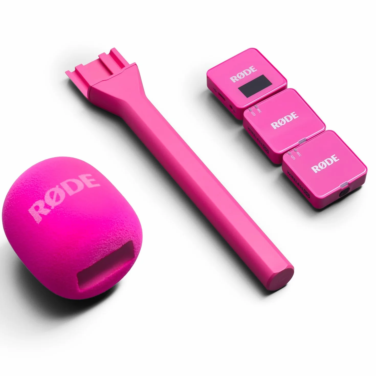 Rode Wireless GO Gen 3 Drahtloses 2-Kanal Mikrofon-Funksystem Pink mit Interview GO Handadapter Pink und keepdrum Fell-Windschutz