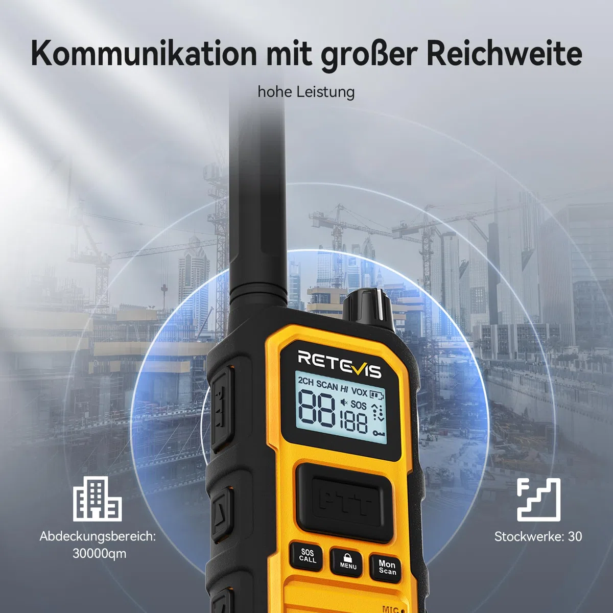 Retevis RB648Plus Walkie Talkies, wasserdichte Funkgeräte Set Industrielle | Handfunkgeräte mit 6-Wege-Ladegerät, 2000mAh, Typ-C,VOX, Vibrationserinnerung für Industrielle(6 Stück, Gelb)