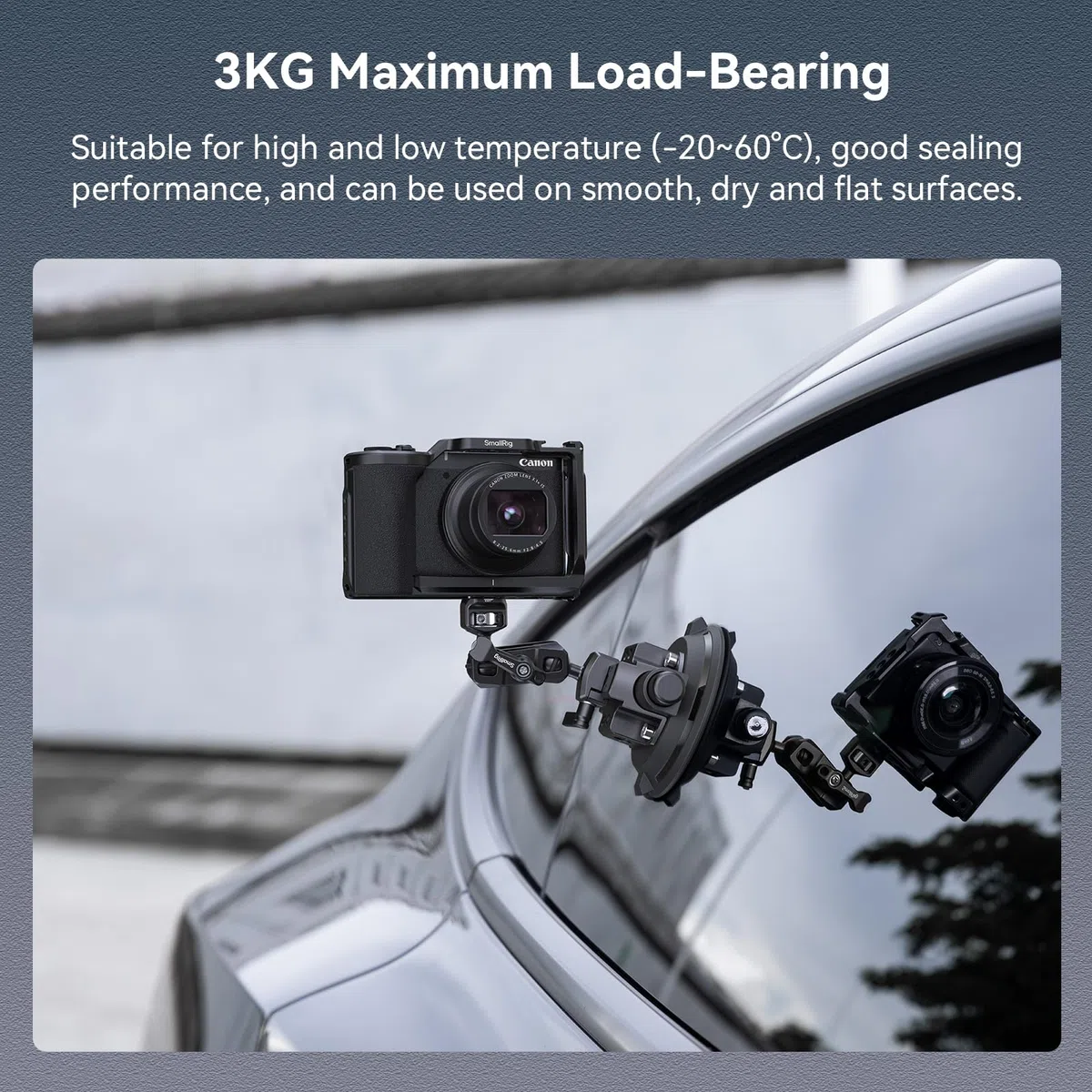 SMALLRIG 4" Camera Suction Mount with Ball Head Magic Arm, Kamera Saugnapfhalterung mit Kugelkopf-Zauberarm, Autohalterung für leichte Kamera/Action Kamera/Telefon, Maximale Belastung 3 kg – 4236C