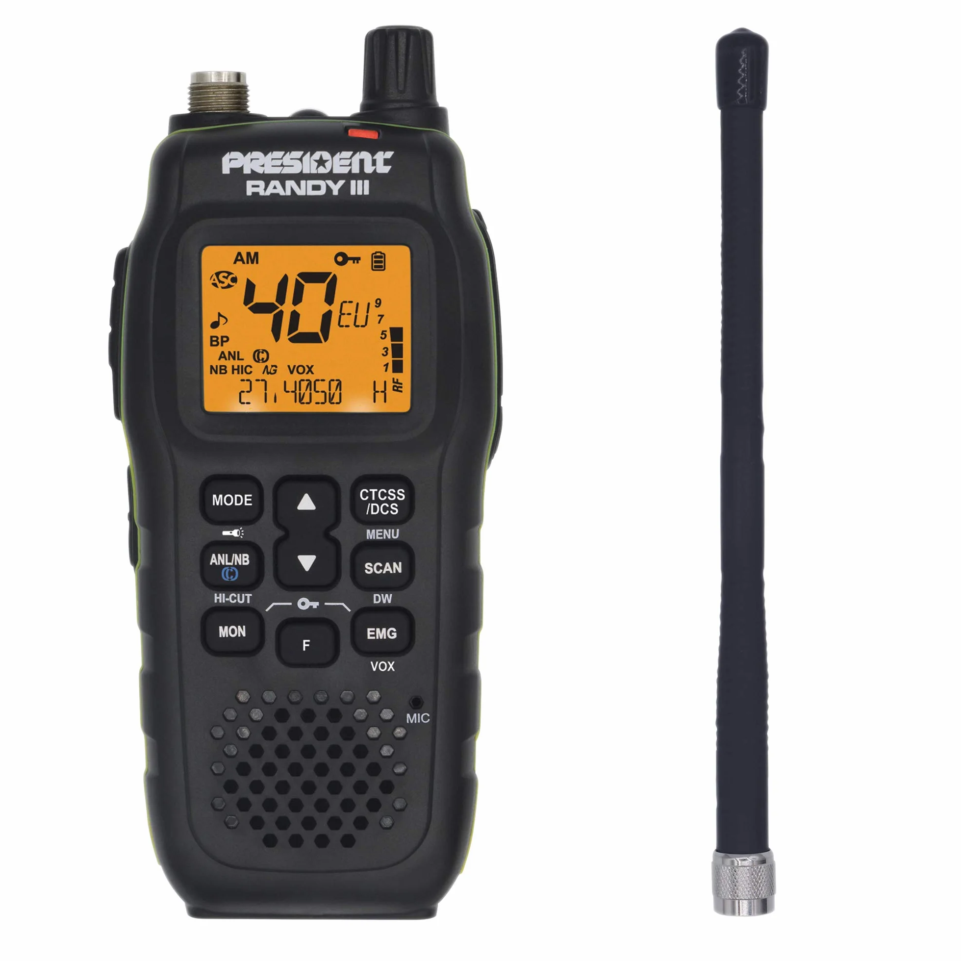 Tragbares CB-Radio President RANDY III AM / FM, Roger Beep, ASC, ANL, NB, HI-CUT, CTCSS / DCS, Batterie