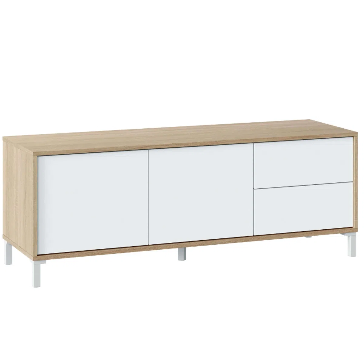 Habitdesign Brooklyn TV-Möbel, Wohnzimmer, Esszimmer, Melamin, idealer Organizer für moderne Räume, kanadische Eiche und Artik-Weiß, 130 cm