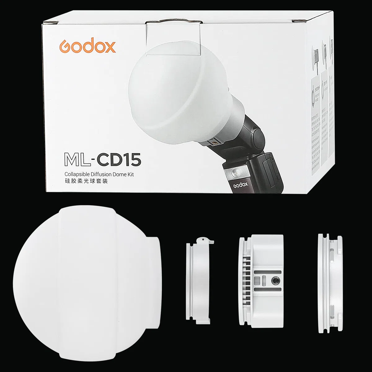 Godox ML-CD15 Diffuser Dome Kit, Folding Light Modifier Made of Silicone Material, Flash Light diffusers, Compatible with Godox V1, V860III V850III TT685II Bracket,AD200 AD200PRO,V1PRO and ML30 ML60