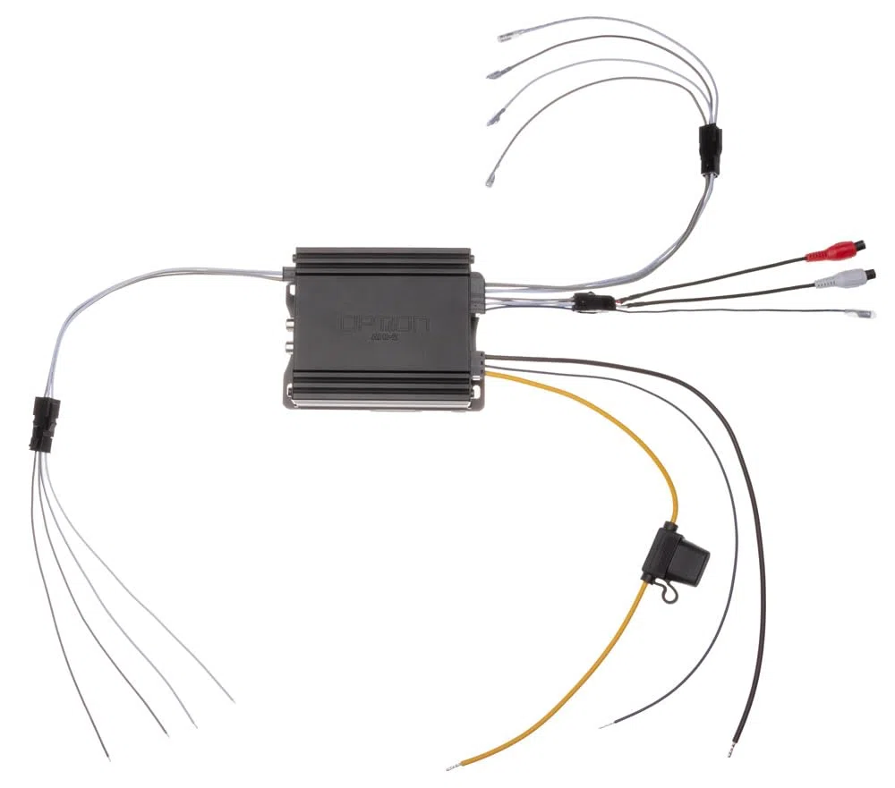 OPTION AIR-2 Verstärker inkl. ISO-Kit - Mini Verstärker mit Plug & Play-Installation für alle Fahrzeuge mit ISO-Anschluss