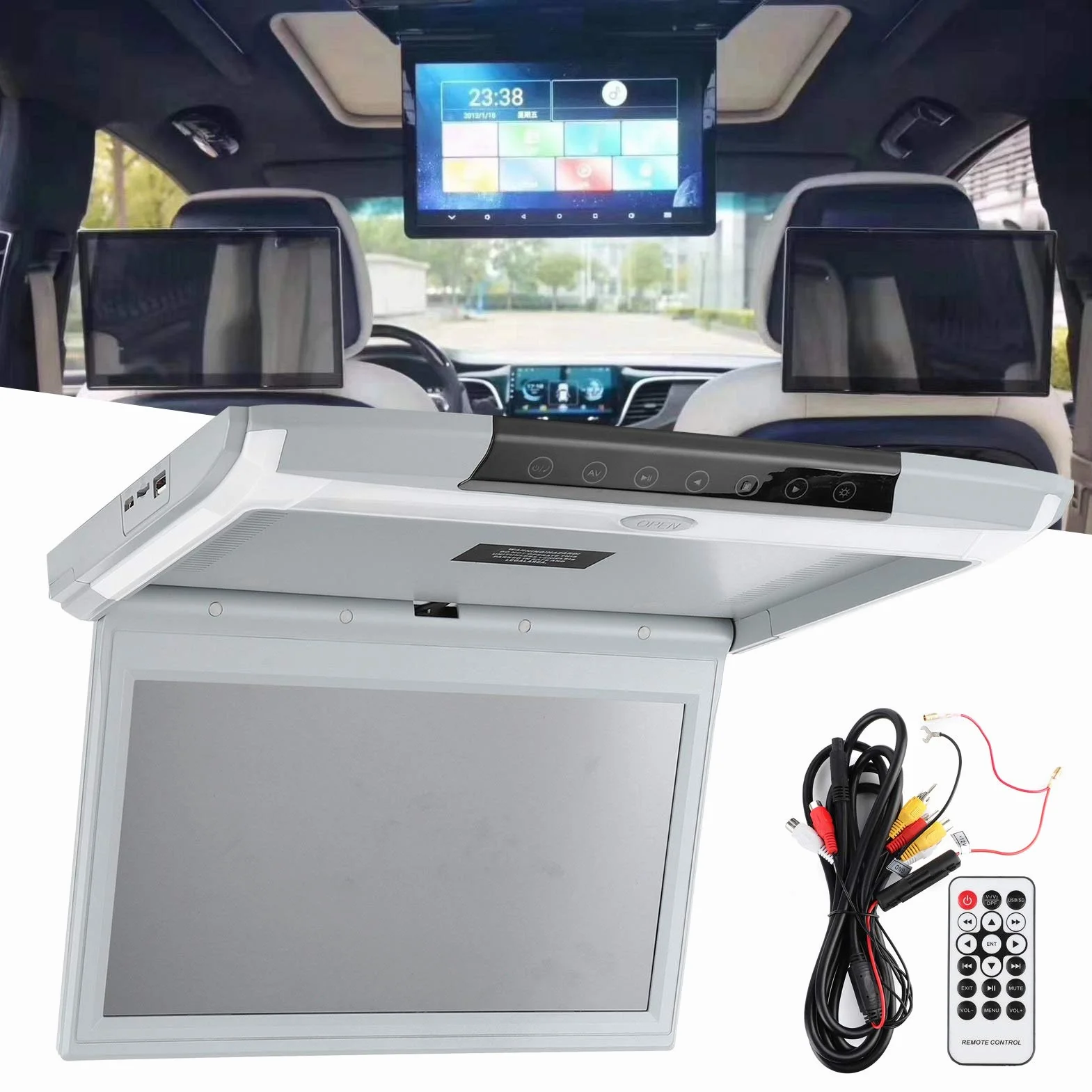Auto-Dachmonitor, 11,6-Zoll-Auto-Deckenmonitor HD 1080P TV MP5-Bildschirm IPS Voller Betrachtungswinkel Flip-Down-Overhead-Automonitor mit USB TF HDMI FM, Unterstützt Fernbedienung