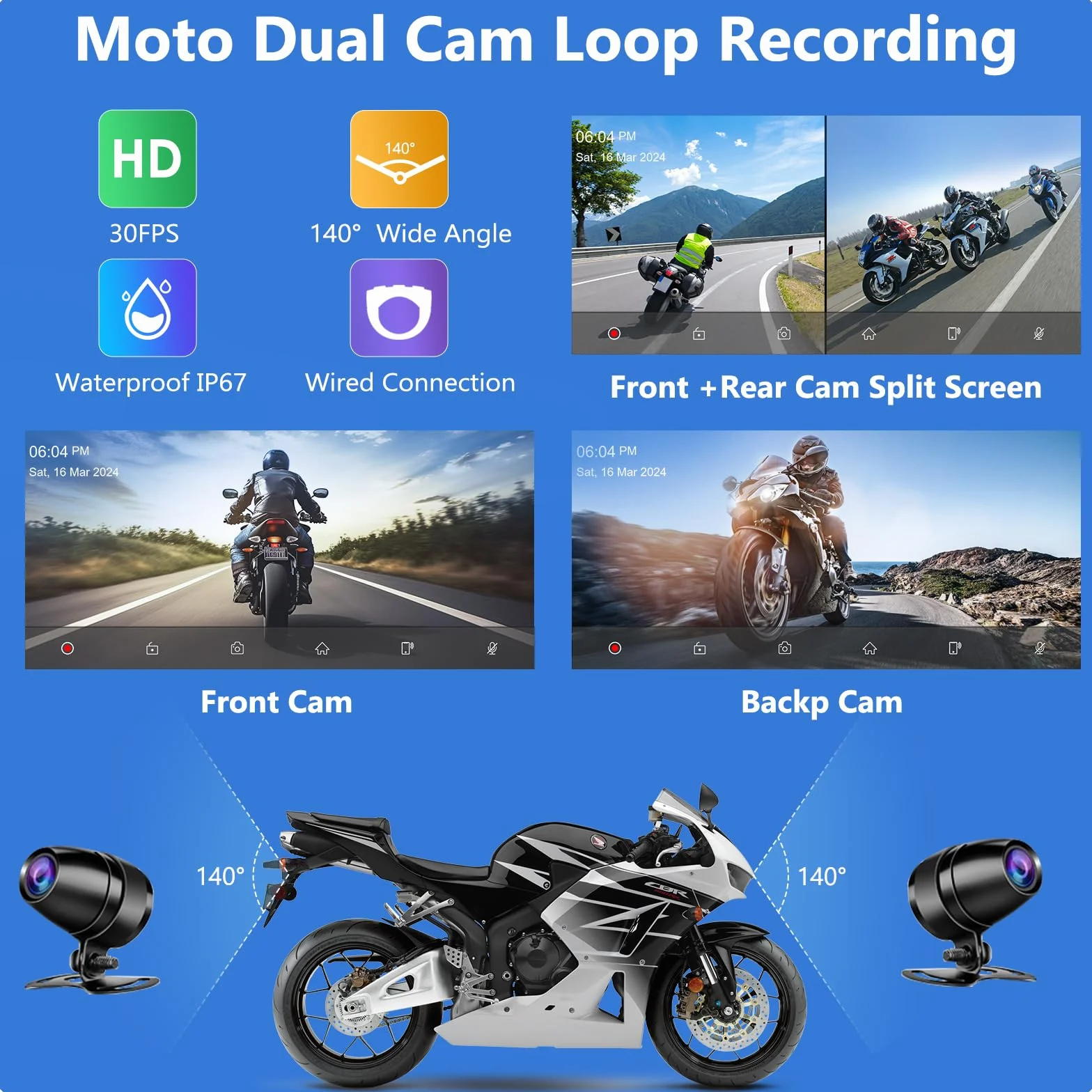 CARPURIDE W603D Motorrad CarPlay 6,3" 1080P Dashcam Android Auto