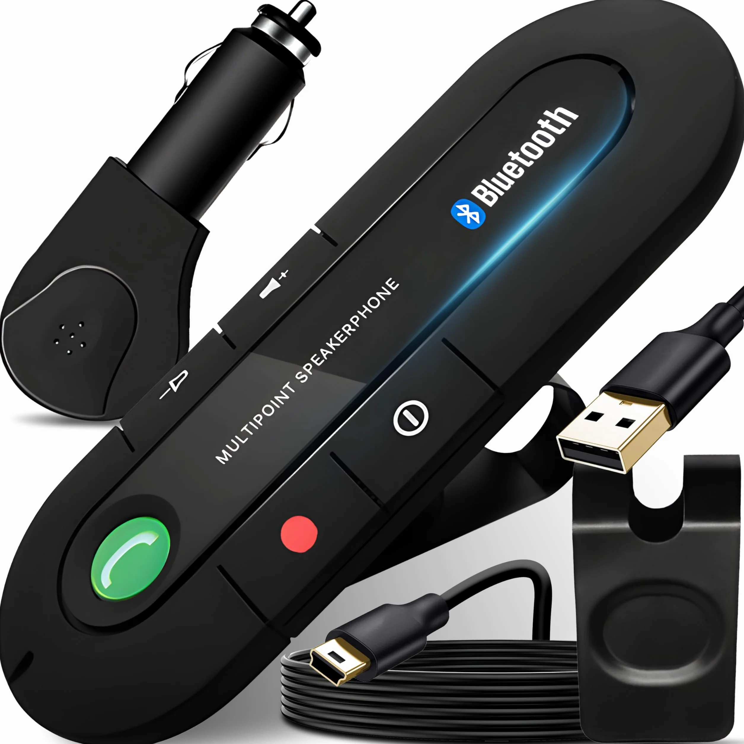 Retoo Freisprecheinrichtung Kfz Auto Bluetooth mit Lautstärkeregler und Musik hören, Freisprechanlage mit Akku bis zu 16 Stunden Kompatibel mit iPhone, Samsung, Schwarz