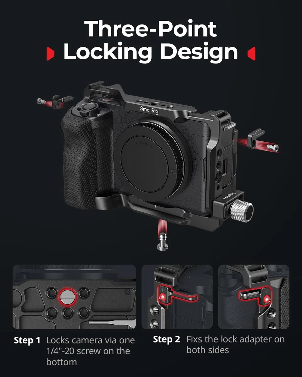 SMALLRIG ZV-E1 Cage-Kit mit Silikongriff und Kabelklemme für HDMI, Komplettes Kamerakäfig-Kit für Sony ZV-E1, Integrierte Schnellwechselplatte für Arca, Blitzschuhhalterungen, für DJI Mic 2 – 4257B