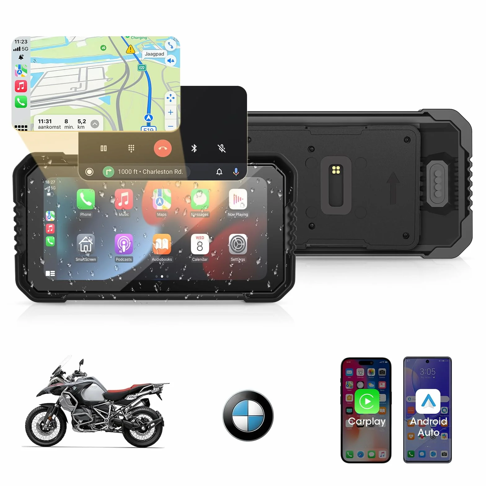 BMW Motorrad Carplay Display Wireless Carplay Android Auto Motorad CarPlay mit 6,25-Zoll Touchscreen IP67 Wasserdicht Motorrad Car Play Bildschirm mit Dual-Bluetooth Navi Sprachsteuerung Mirror Link