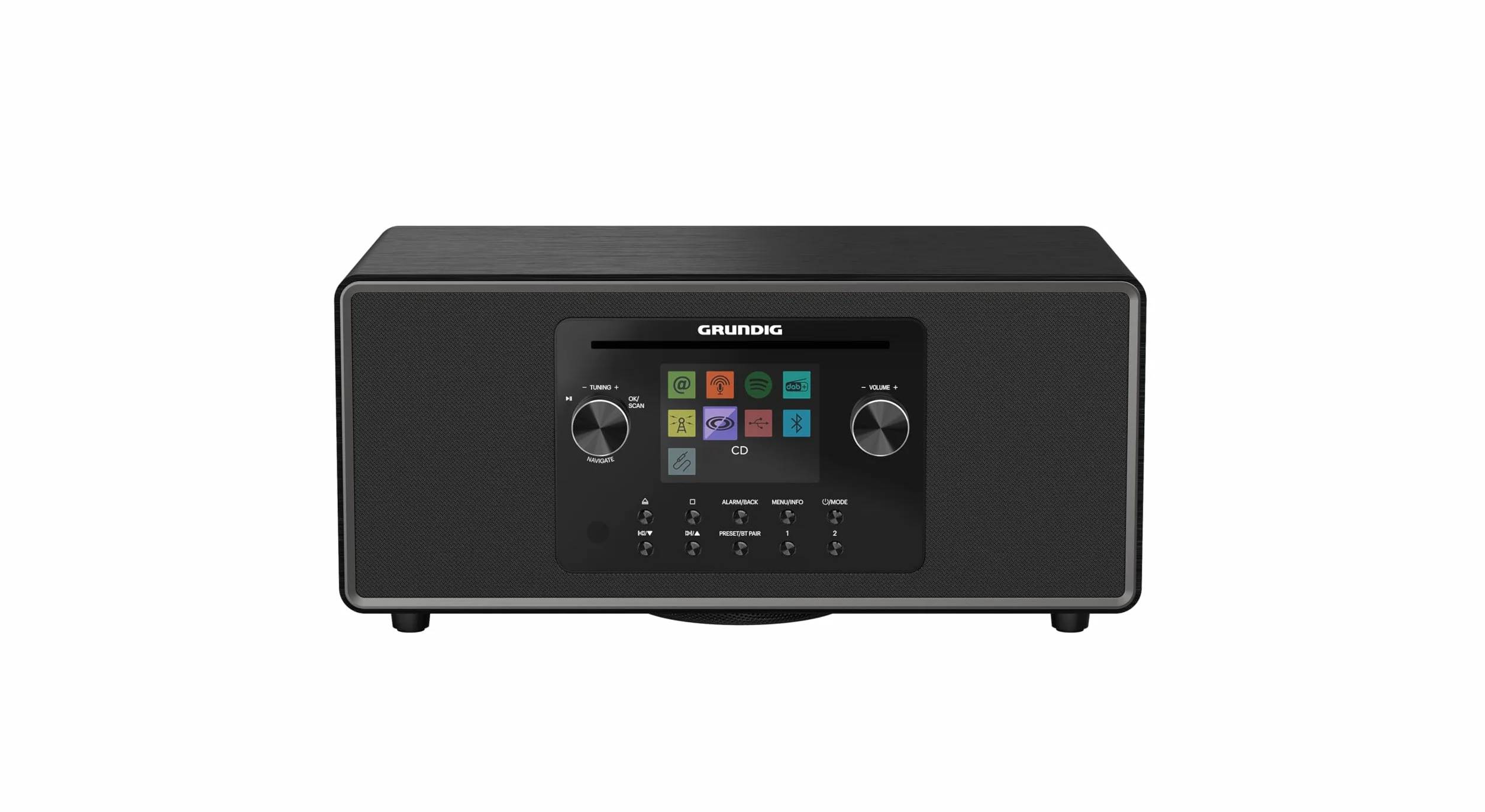 Grundig DTR 7100 All-In-One Internet- und Digitalradio DAB+, FM, 2.1 Radio mit Subwoofer, 42 W RMS, CD Laufwerk, USB, Spotify Connect, Alarmfunktion, Einschlafautomatik, Farbdisplay, Schwarz