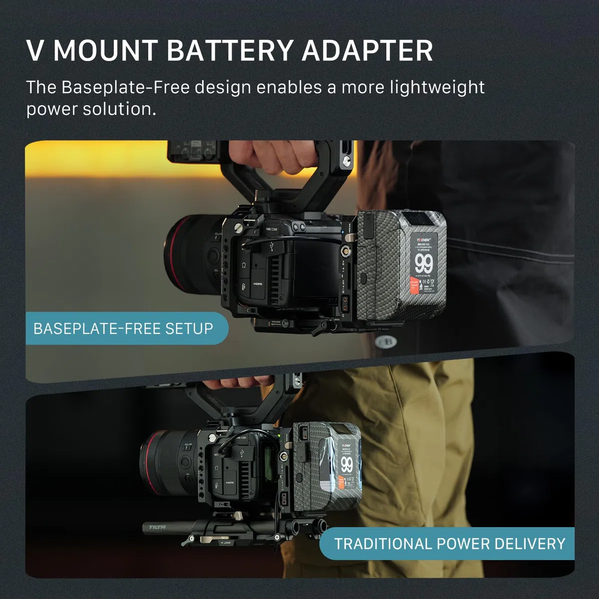 Tilta C50 Cage, Kamerakäfig-Power-Kit Kompatibel mit C50 mit ARCA-Empfänger, V-Mount-Batterieplatte – Schwarz TA-T93-C-B