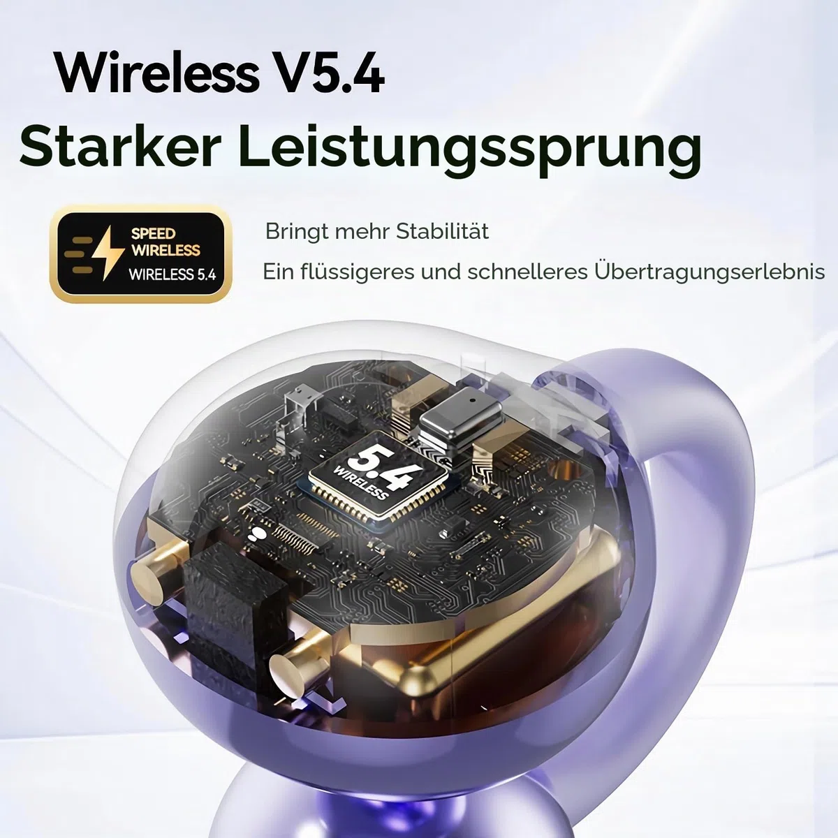 PTHTECHUS Open Ear Kopfhörer Bluetooth, Open-Ear-Clip Kabellose Kopfhörer mit 4,3g Lightweight, Bluetooth 5.4 Clip On Kopfhörer, Komfort-Ohrhörer, 65 Std Laufzeit für Sport Arbeit Studium (Lila)