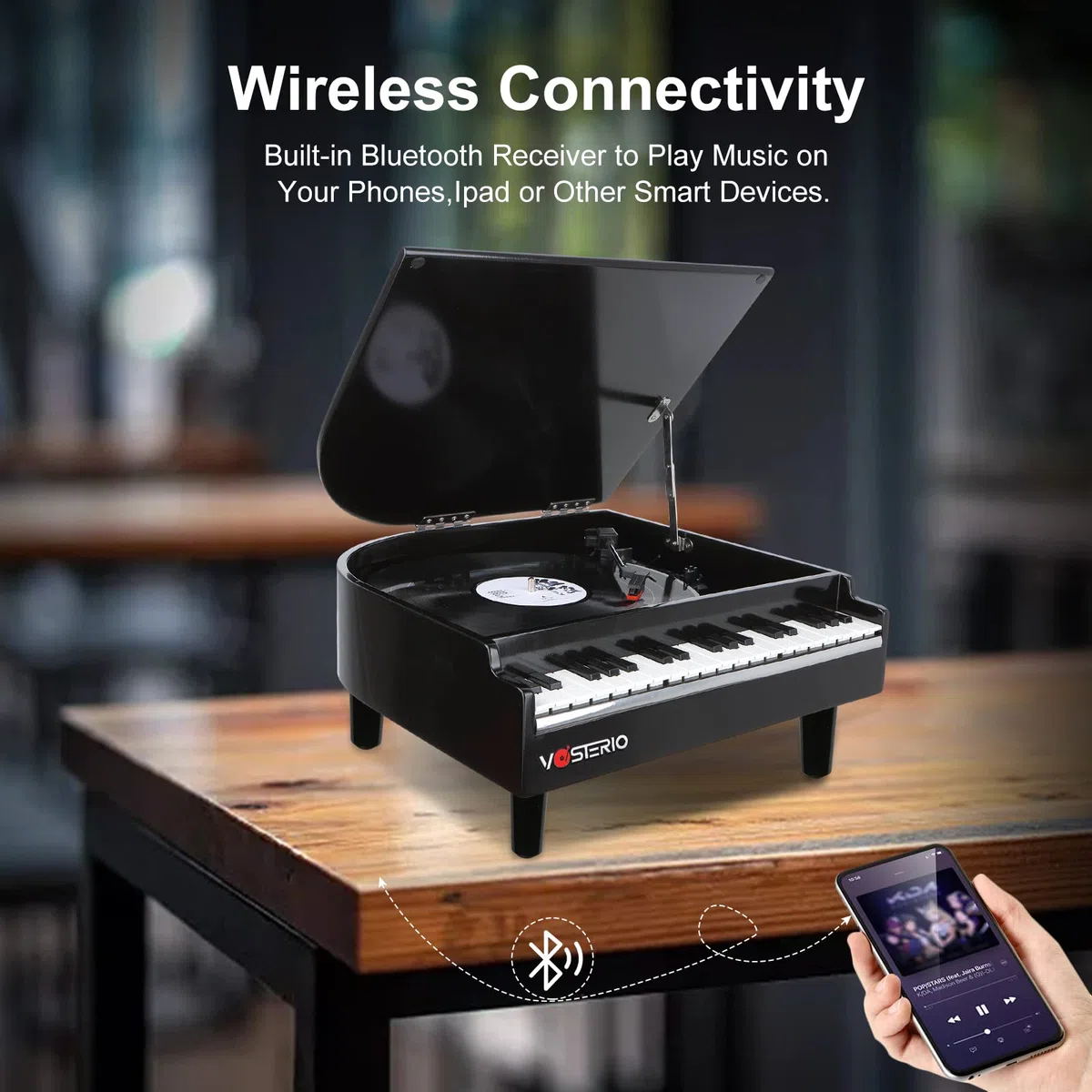 Vosterio Vinyl Plattenspieler, 3-Gang Schallplattenspieler mit eingebauten Stereo-Lautsprechern, Plattendreher mit Bluetooth-Empfangsfunktion und Bluetooth-Ausgang, USB-Spieler, Vinyl-zu-MP3, Klavier
