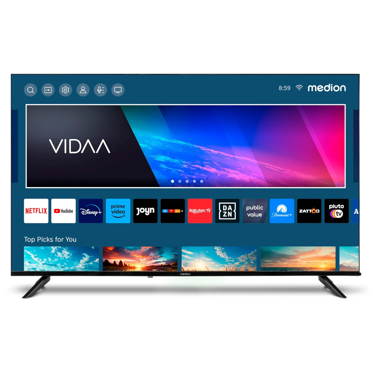 MEDION X15056 125,7 cm (50 Zoll) QLED Fernseher (Smart-TV, 4K Ultra HD, HDR, VIDAA Store, Netflix, Prime Video, Disney+, DAZN, HbbTV, PVR, Bluetooth, MD 33100)