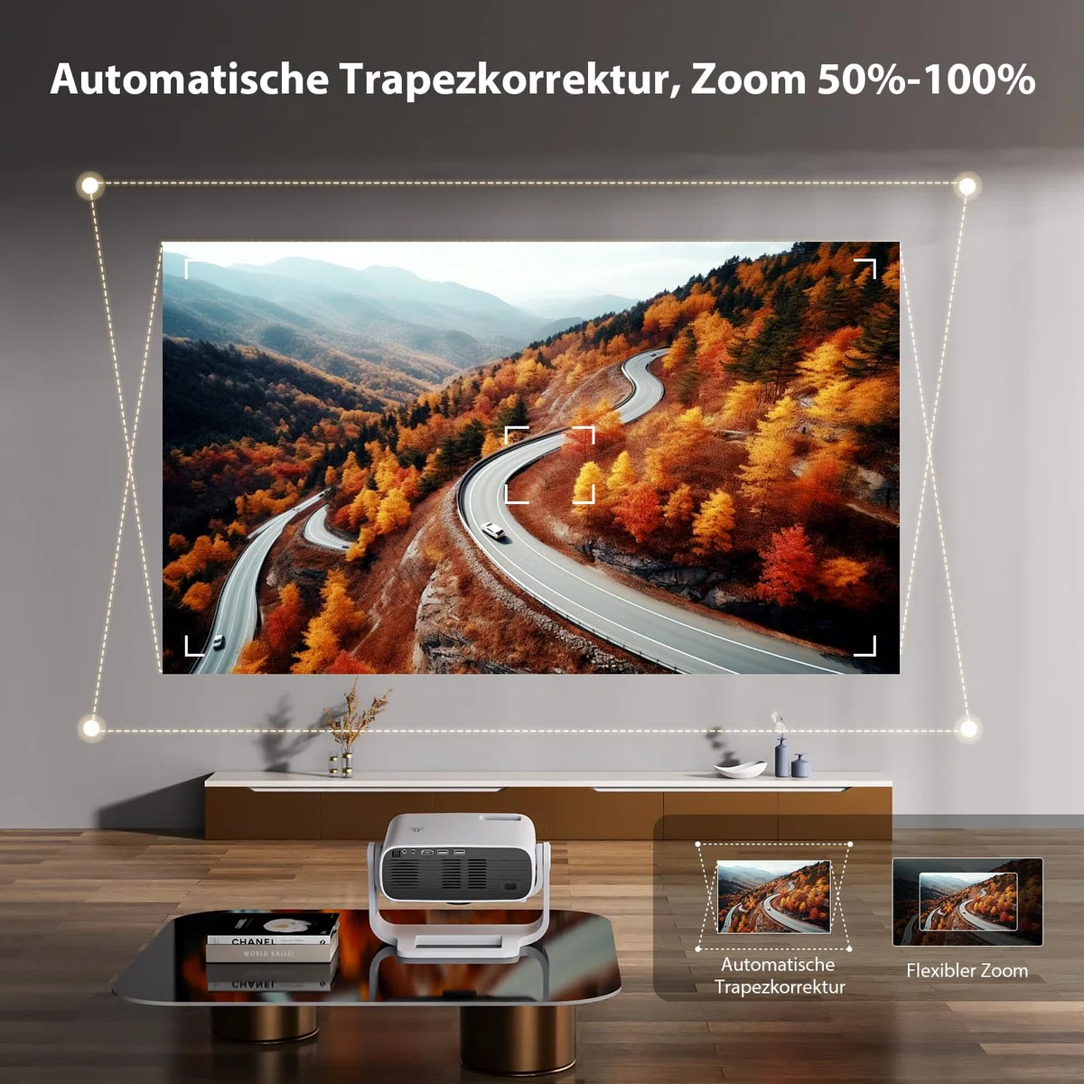 Wielio 2025 Neuer Smart Beamer,Integrierte Apps,Android 11,Native 1080P mit 4K Unterstützung,Trapezkorrektur,WiFi 6&Bluetooth 5.2,20000 Lumens,Heimkino Beamer Kompatibel mit iOS/Android/PS5