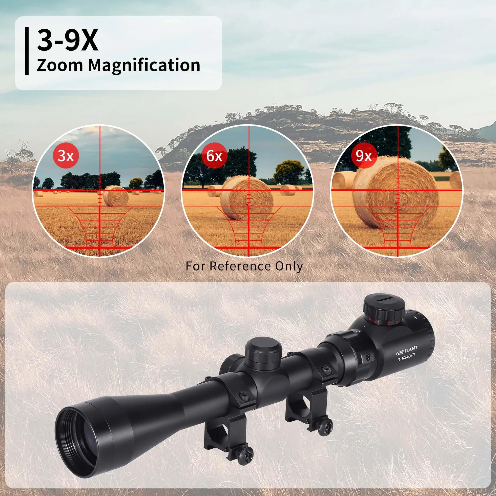 Goetland Gewehr Zielfernrohr 3-9x40 EG Airsoft Rot Grün Fadenkreuz mit Montage Ringe SFP für Taktische Jagd Armbrust Luftgewehr Sportschützen