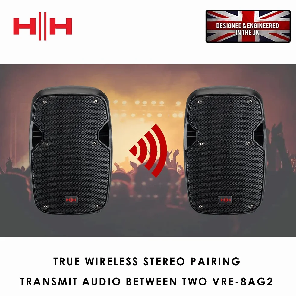 HH Electronics VECTOR by HH Electronics - VRE-8AG2 - Portable 300 W 8 inch 2-way active speaker with 2 Ch mixer, Bluetooth V5.0, SD & USB