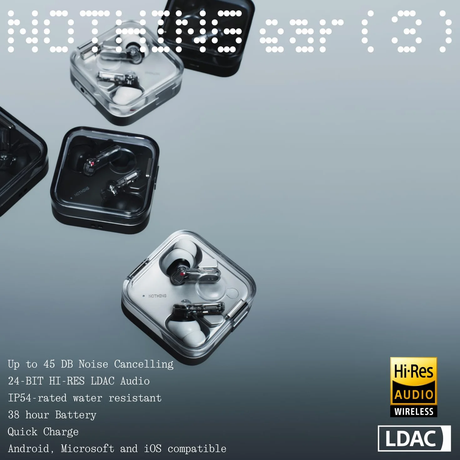 Nothing Ear (3) Kabellose In-Ear Kopfhörer, Adaptive Geräuschunterdrückung, LDAC Hi-Res Audio, Super Mic, IP54, Schnellladen, Bis zu 22 Std. Akkulaufzeit, Kompatibel mit Android & iOS – Schwarz