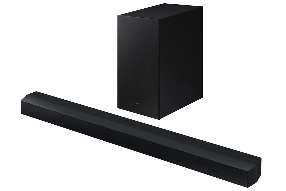 SAMSUNG Soundbar HW-C450/ZF C-Serie, 3 Lautsprecher, Subwoofer inklusive, 2.1-Kanal-Audio, Adaptive Sound Lite, Black 2023
