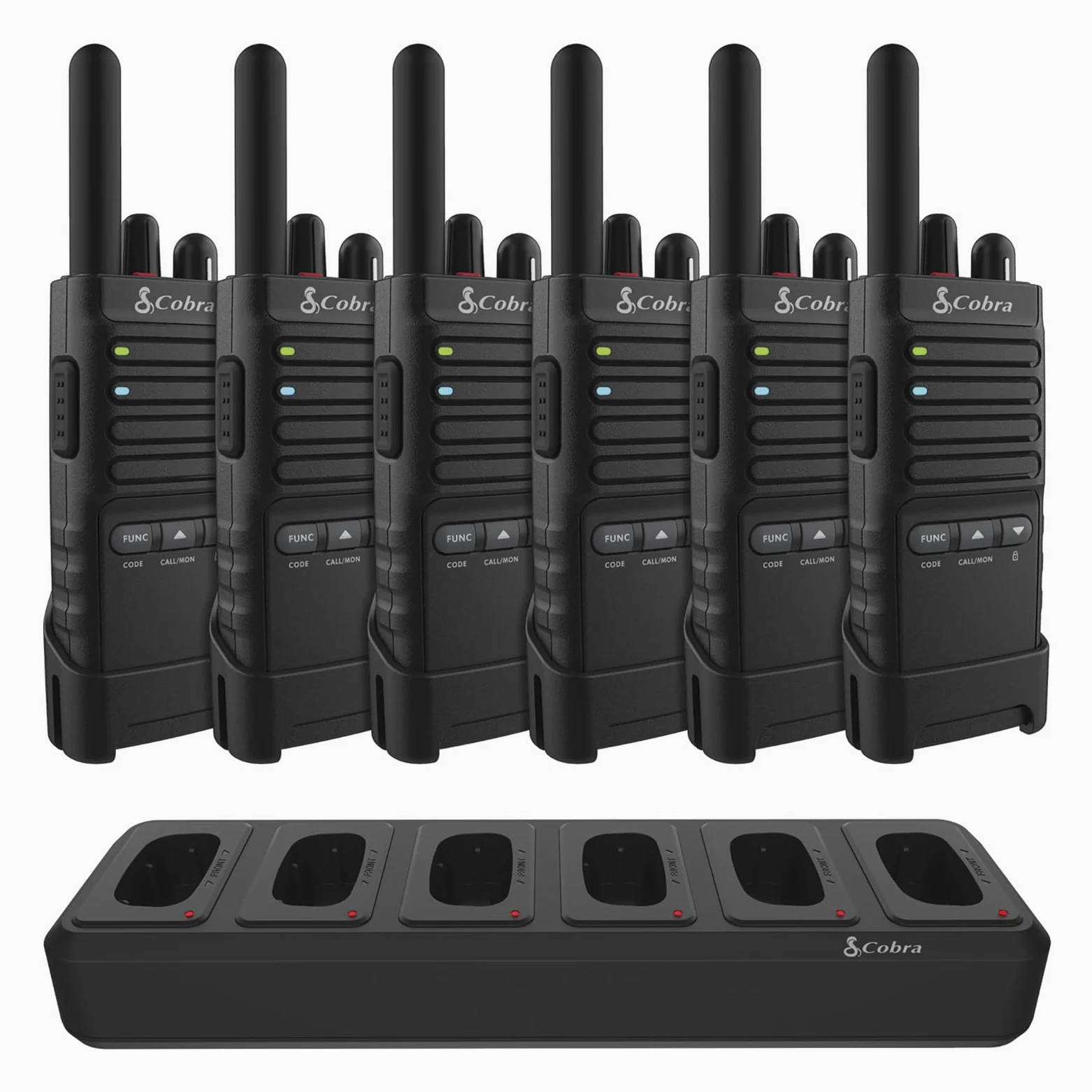 Cobra PX650 Professionelle Walkie-Talkies (6er-Pack) – Wiederaufladbare PMR446-Funkgeräte für Unternehmen, Reichweite von 27.000 m²/ 25 Etagen, staubgeschützt und spritzwassergeschützt (IP54)