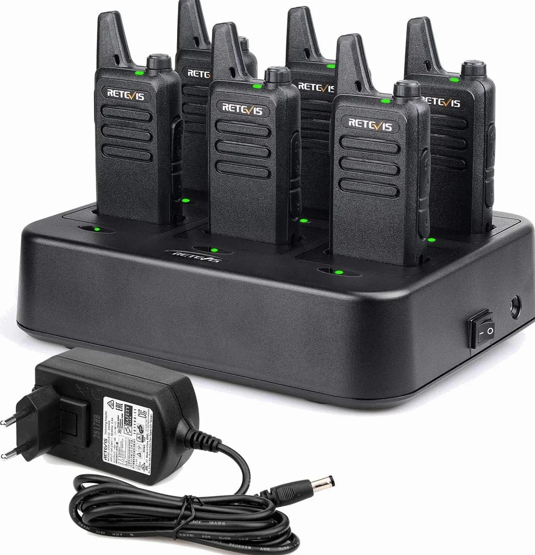 Retevis RT622 Funkgerät, Walkie Talkie Klein mit 6-Wege-Ladegerät 6 Stück | VOX, Langlebig Handfunkgerät, Klare Klangqualität, PMR446 Funkgeräte Set für Hotel, Restaurant
