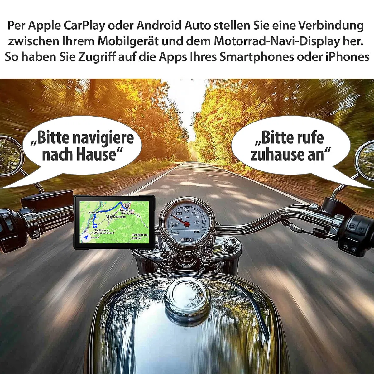 Lescars Motorrad Kamera: Motorrad-Navi-Display, 5", CarPlay- & Android-Auto-komp., 2 Kameras (Carplay Displays, Android Auto Monitor)
