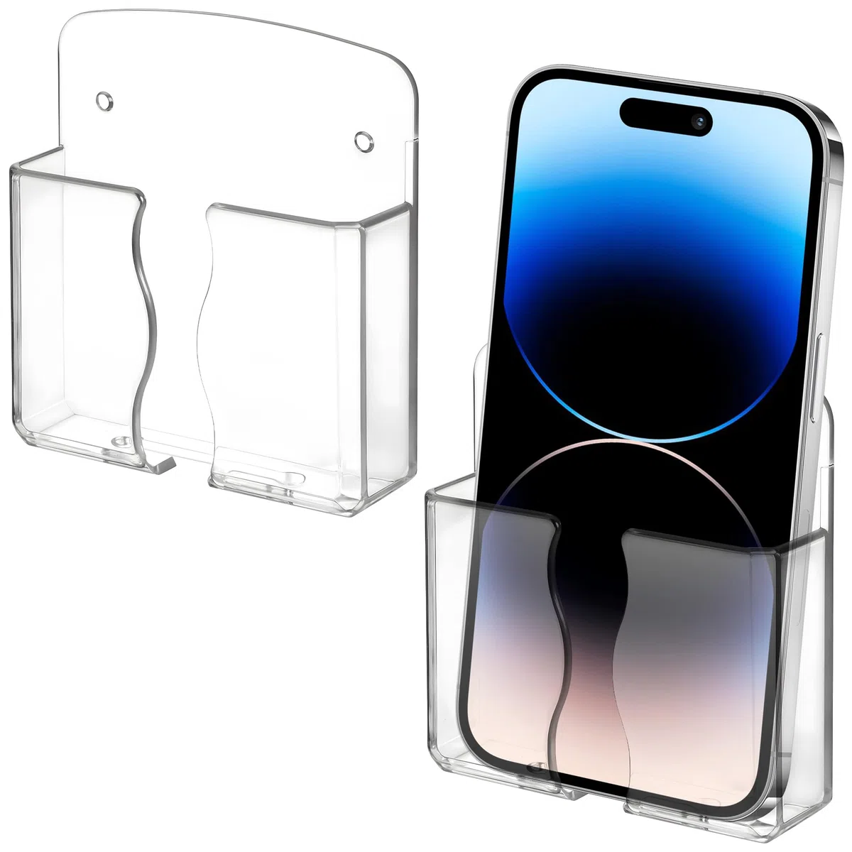Ymapinc 2 Stück Transparente Handyhalterung Wand, Universal Wandhalterung Handy mit Ladeloch Selbstklebend Fernbedienung Handyhalter Wand für meisten Mobiltelefone(9.2x2.7x10.5cm)