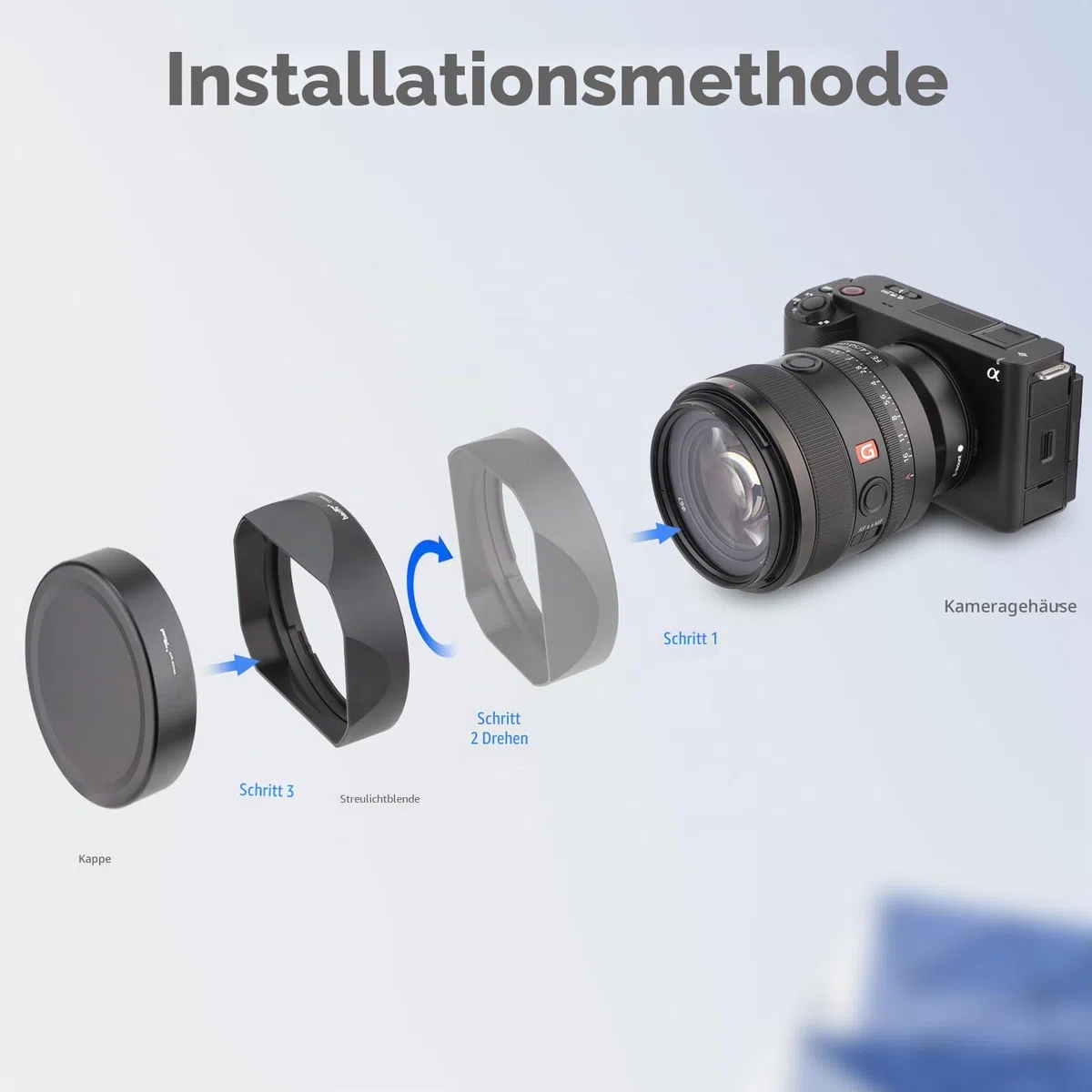 Haoge Gegenlichtblende Bajonett Metall eckig für Sony FE 35mm F1.4 GM, FE 50mm F1.4 GM(mit Metall-Frontkappe), ersetzt Sony FE35mm F1.4 GM Hood ALC-SH164