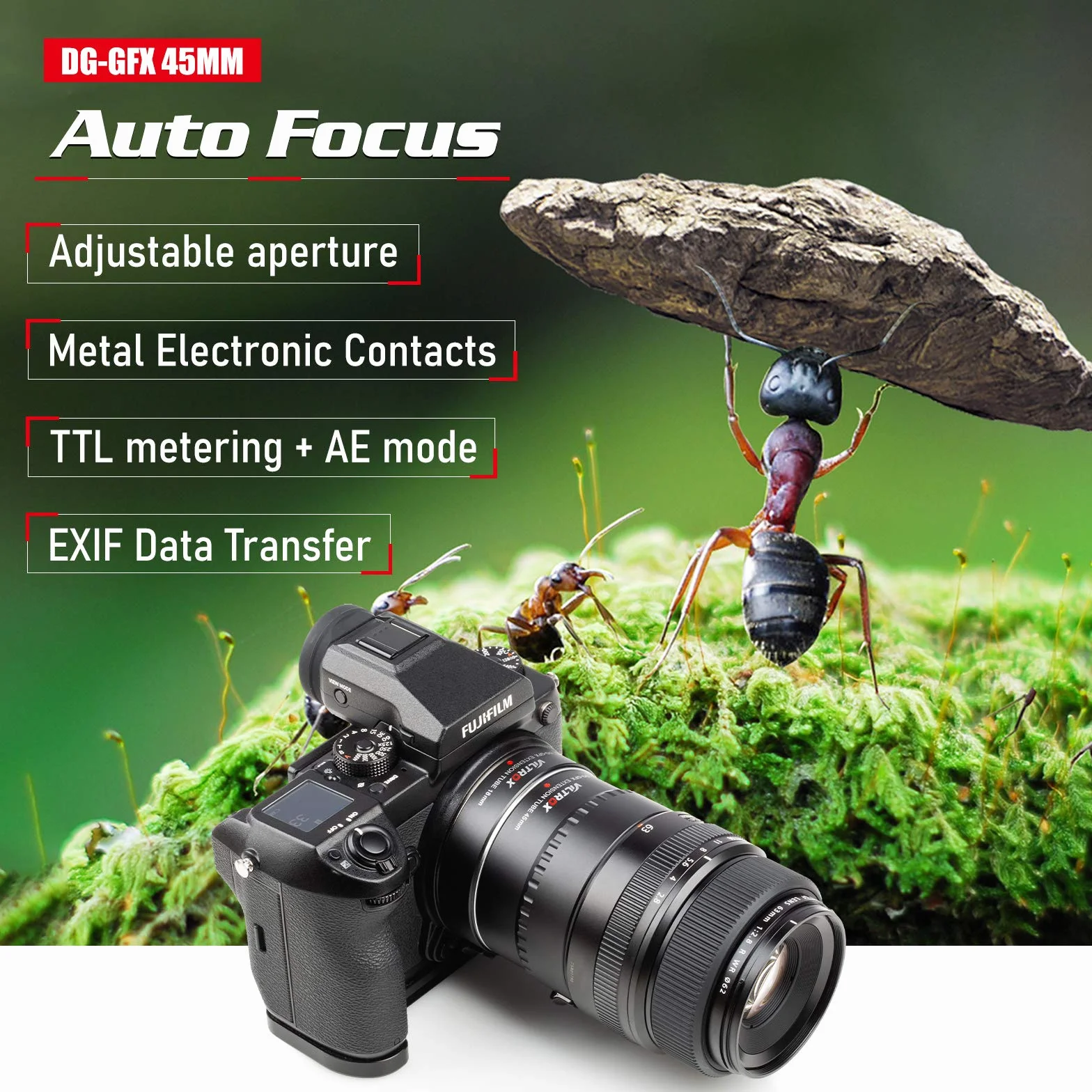 VILTROX DG-GFX 45mm Auto fokus Makro Verlängerungsrohr Objektiv Adapter Unterstützung TTL/AF für FUJIFILM GFX100, GFX 50S, GFX 50R Kamera auf GFX Mount Objektiv
