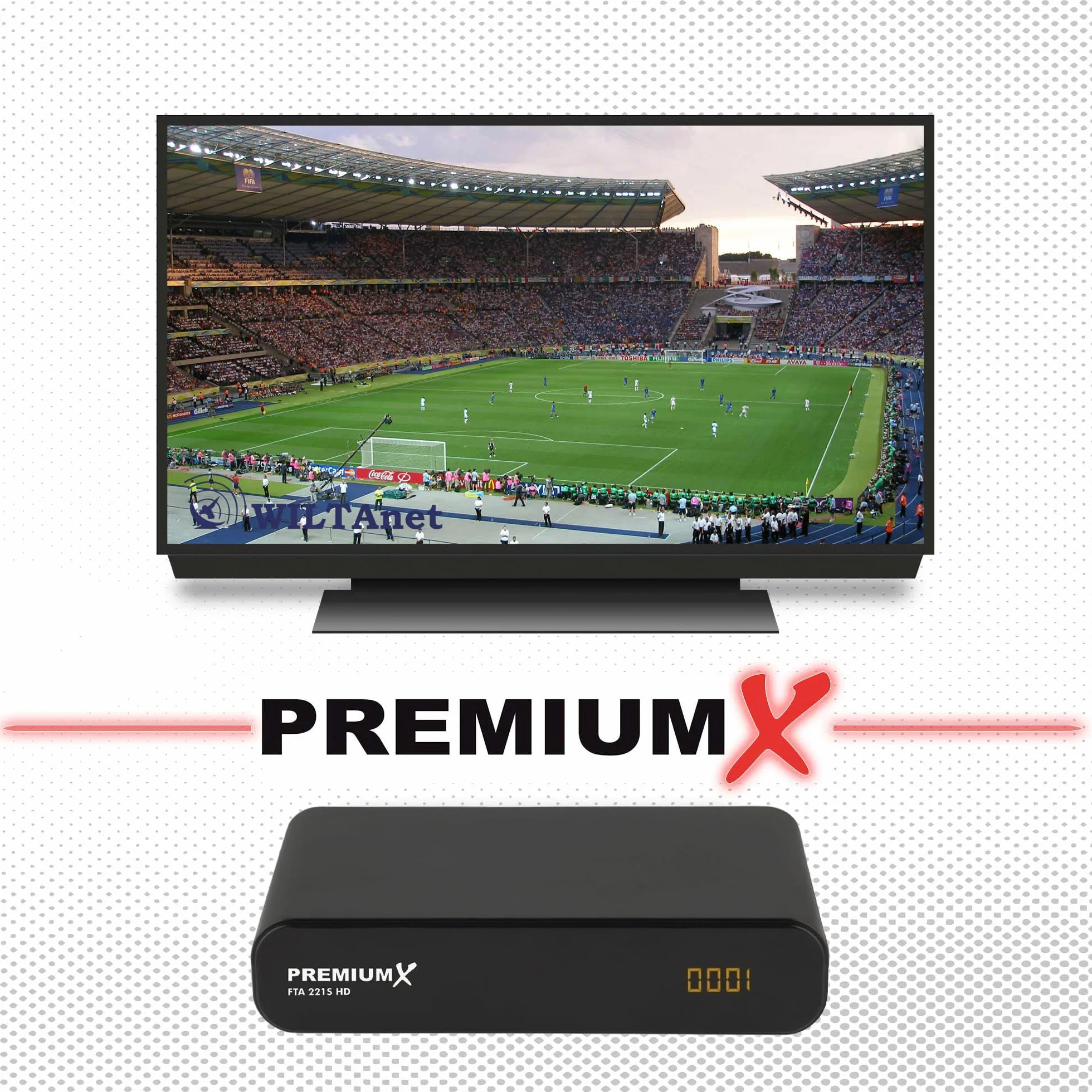 PremiumX Satelliten-Komplettanlage 4 Teilnehmer 60cm Antenne Hellgrau Quad LNB 50m Kabel 4X HD TV SAT-Receiver HDMI-Kabel