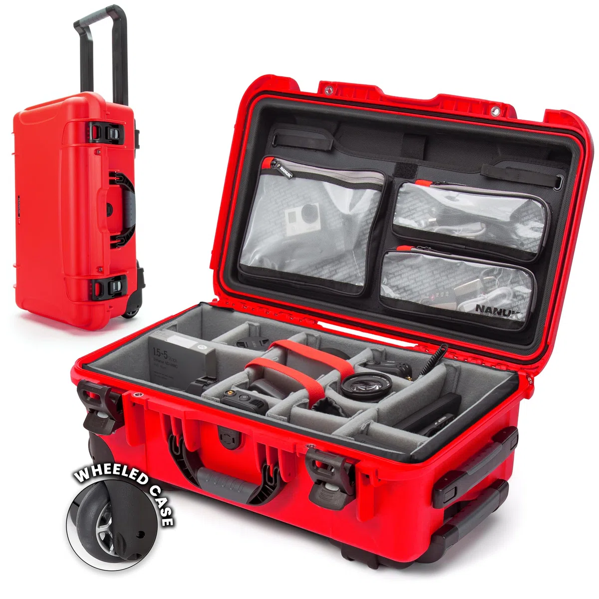 NANUK 935 Pro Photo Kit – Wasserdichter Hartschalenkoffer für Kameras, mit gepolsterten Trennwänden und Rollen, 56 x 36 x 23 cm – Staubdicht und stoßfest, Handgepäck (Rot)