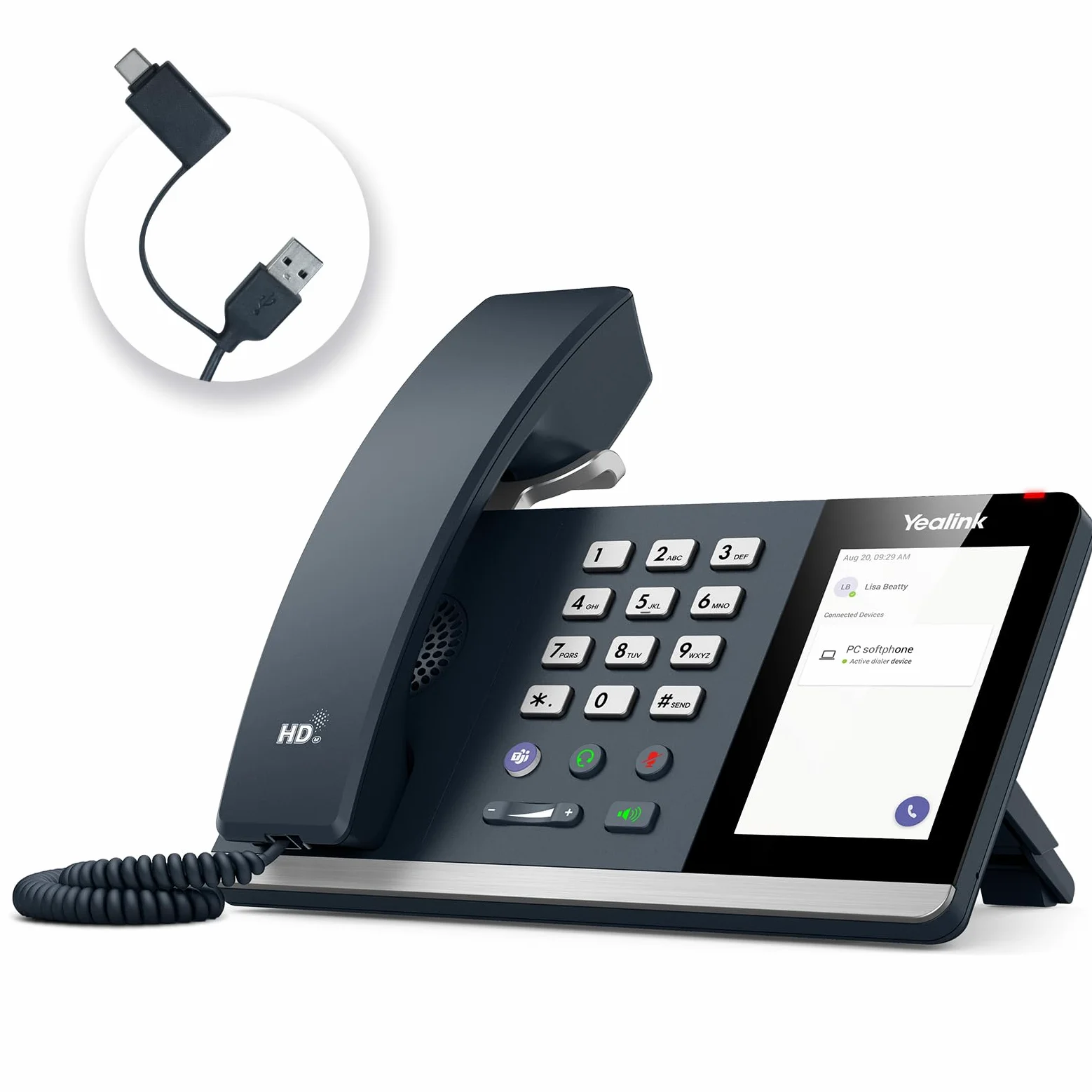 Yealink MP45 USB Teams-Telefon, schnurgebundenes Tischtelefon für die Arbeit, Zertifiziert durch Microsoft Teams Skype for Business System, Stromversorgung durch Computer über USB-A/C