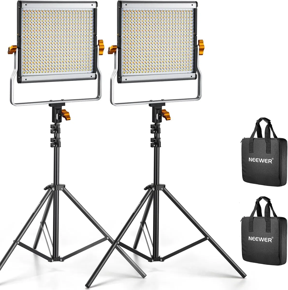NEEWER 2er Pack dimmbares zweifarbiges 480 LED Videolicht und Ständerbeleuchtungsset beinhaltet: 3200-5600K CRI 96+ LED Panel mit U Halterung, 75" Lichtstativ für YouTube Studiofotografie, Videos
