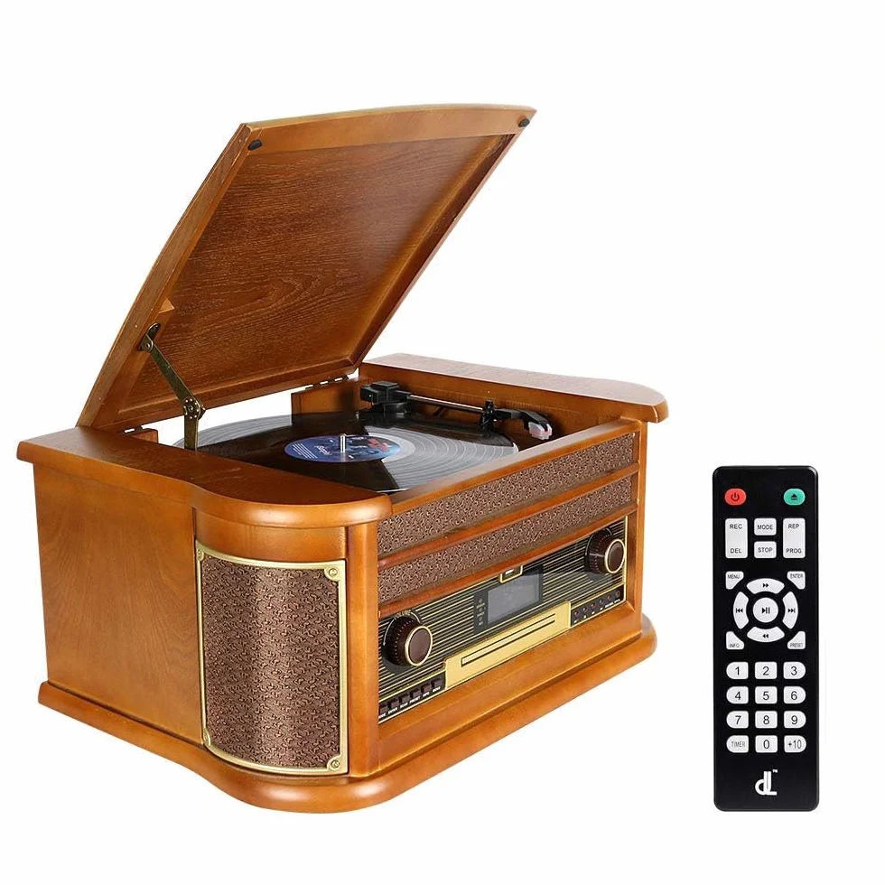 Plattenspieler 9-in-1 DAB Vinyl Turntable Vintage Holz mit Bluetooth/FM/Stereo-Lautsprecher/CD/MP3/Kassette/USB
