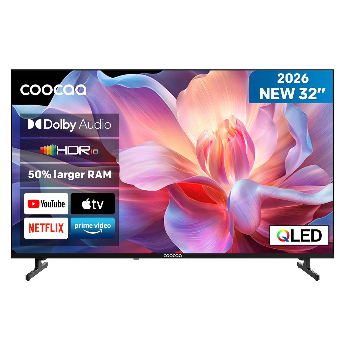 coocaa 32 Zoll Fernseher, 80cm, Smart TV mit Superior QLED Tech, HDR10, HLG, 1.5GB RAM für flüssiges Streaming, Dolby Audio, Triple Tuner DVB-T/-T2/-C/-S/-S2 CI+, Bluetooth 5.1, 32CTQH38Z, 2026