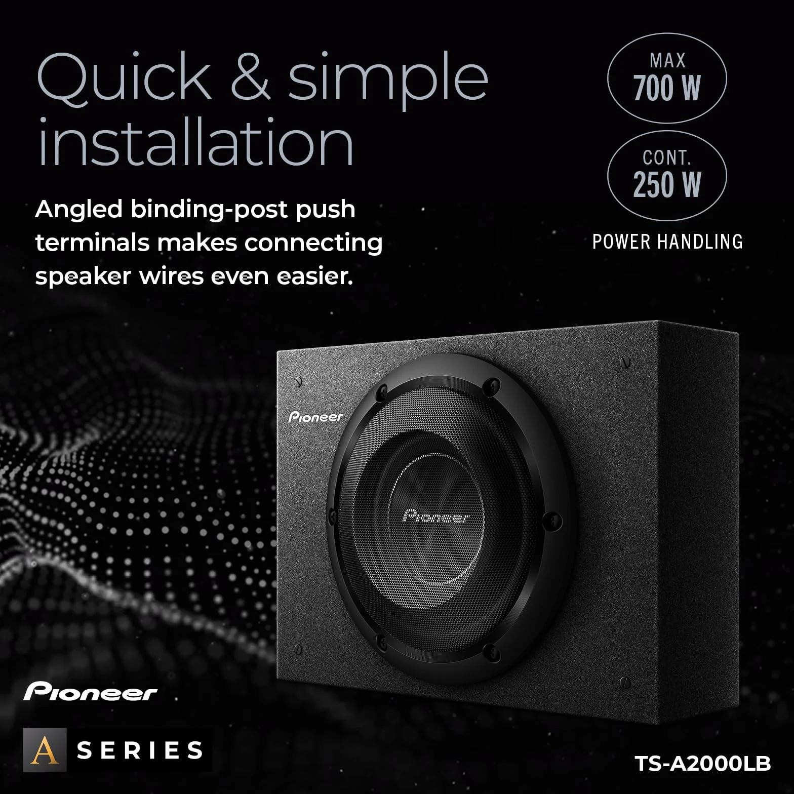 PIONEER TS-A2000LB Passiv Subwoofer, leistungsstarker Gehäuse Subwoofer mit 700 W Maximalleistung, 20 cm, IMPP Membran, schwarz, Kontinuierliche Ausgangsleistung 250 W