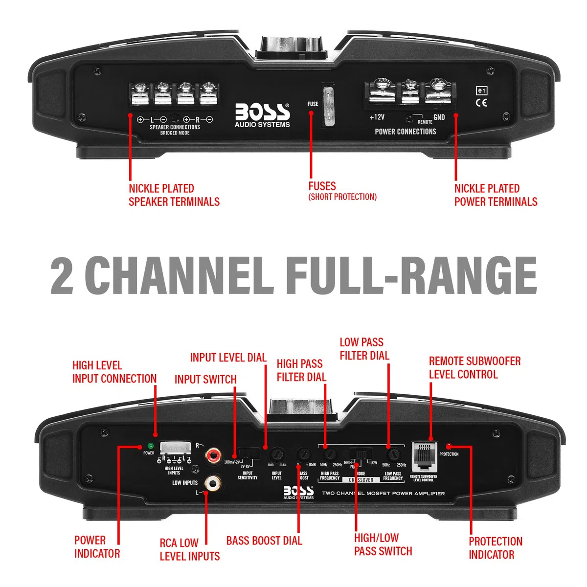 BOSS AUDIO PT1000 Phantom 1000 W 2 Kanal, Klasse A/B-Verstärker
