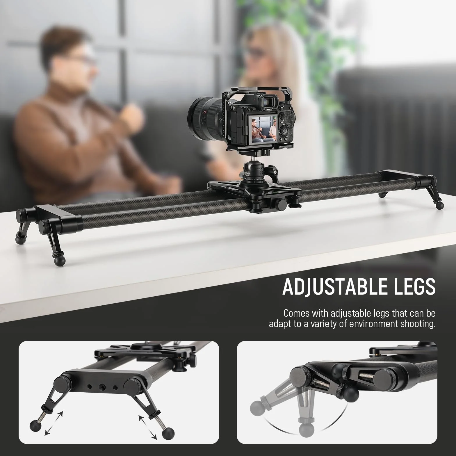 NEEWER 31,5"/80cm Kohlefaser Kameraslider, Dolly mit dickerem Rohr und stabilerer Unterstützung, 4 präzise Glatte Lager und Nivellierung für DSLR Kamera Camcorder, max Belastung 8kg, CS80CM