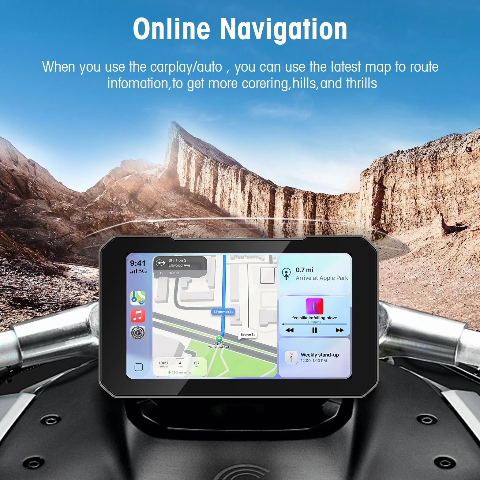 LEXXSON 5 Zoll Motorrad Carplay Display, Wireless Carplay & Android Auto, IP67 wasserdichtes GPS-Navigationsgerät, HD-Touchscreen, schneller Start, Audio- und Videotrennung für Motorräder