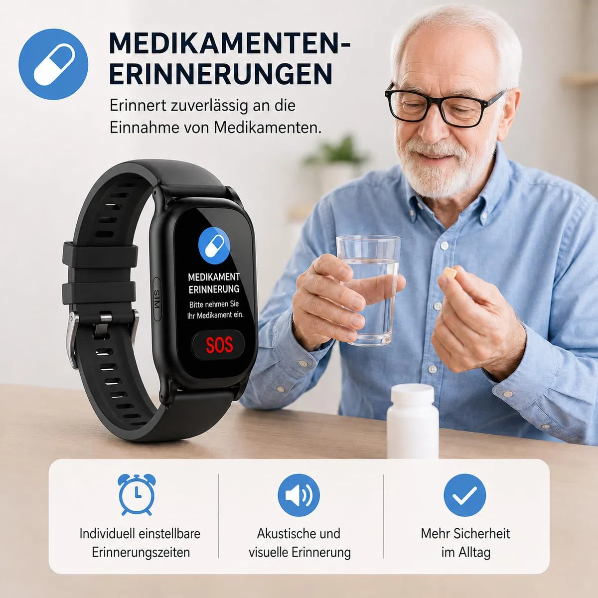 GPS-Notrufuhr NC88S mit 4G, Sturzerkennung und Vitalwertmessung