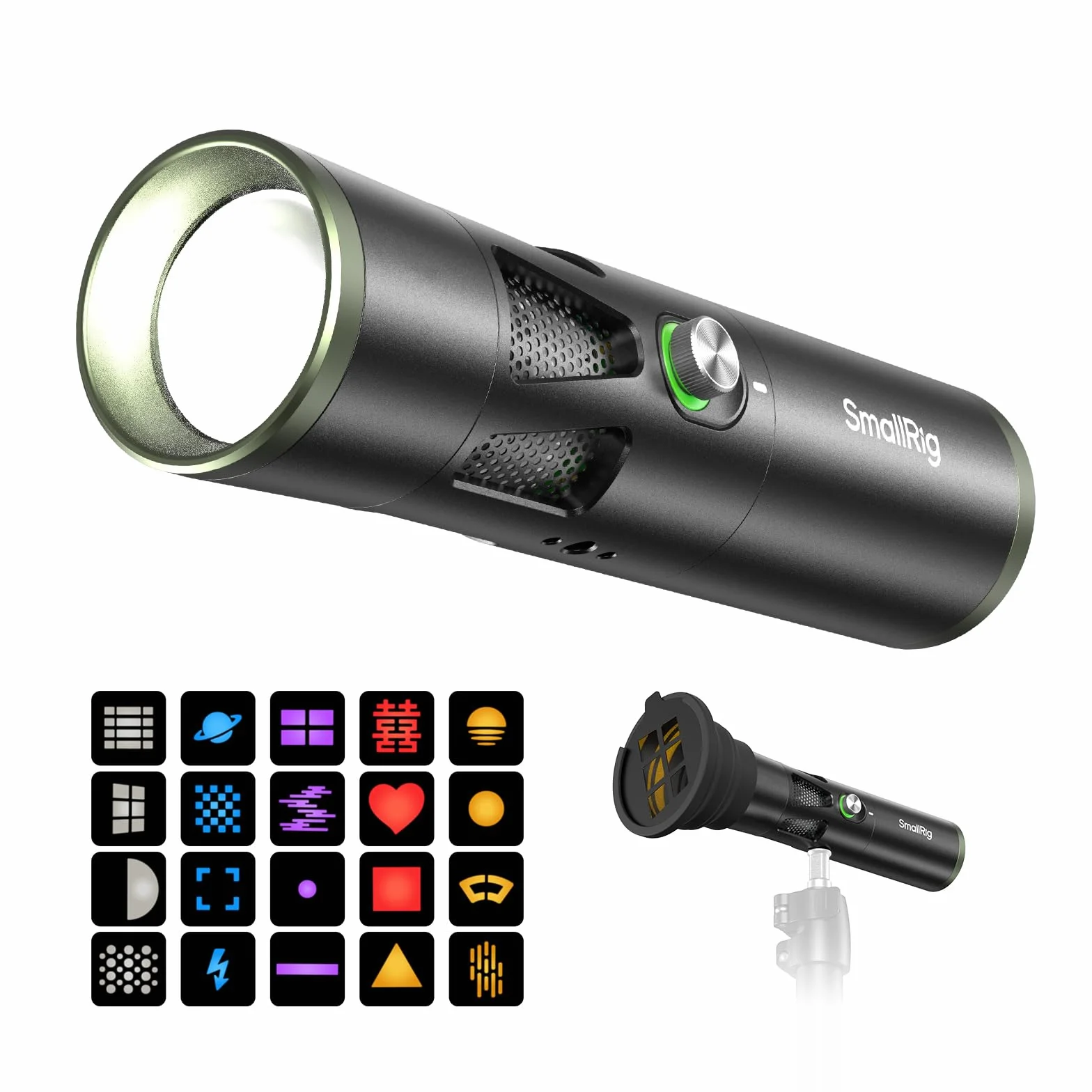 SMALLRIG RF20C Tragbare LED-Fototaschenlampe, 20W Dimmbare 5-Farben-Füllleuchte, CRI 97+, TLCI 99+, 10000mAh Zoom-Videoleuchte mit Gobos und Silikon-Gobohalter für Video, Content-Ersteller - 5335