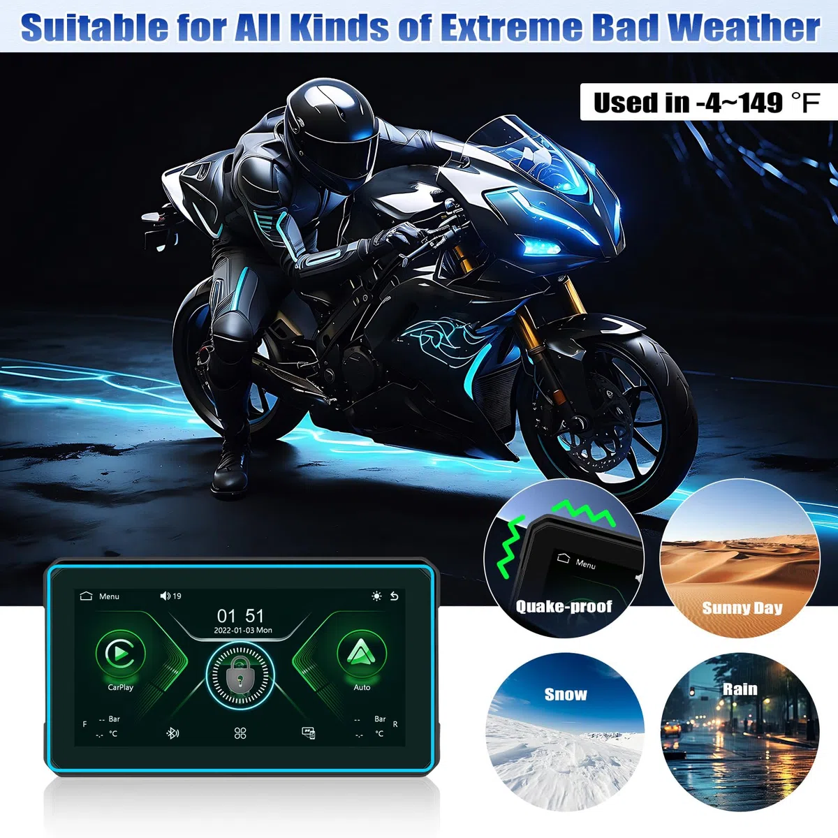 [2026] CAMECHO 6 Zoll Wireless Motorrad-Carplay Android Auto, IP68 Wasserdicht HD 1440 * 720 Touchscreen Bildschirm Navi Display für Motorräder mit Dual Bluetooth 5.0 + Airplay Android Cast