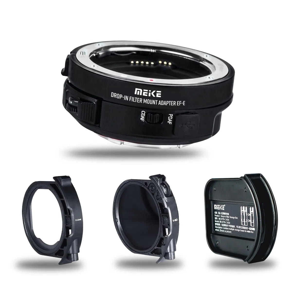 Meike MK-EFTE-C VND Autofokus Mount Objektivadapter mit Variabler ND- und UV-Filter Konverter für Canon EF/EF-S Objektive auf Sony E Mount Kameras A9 A7III A7II A7 A7R3 A7R4