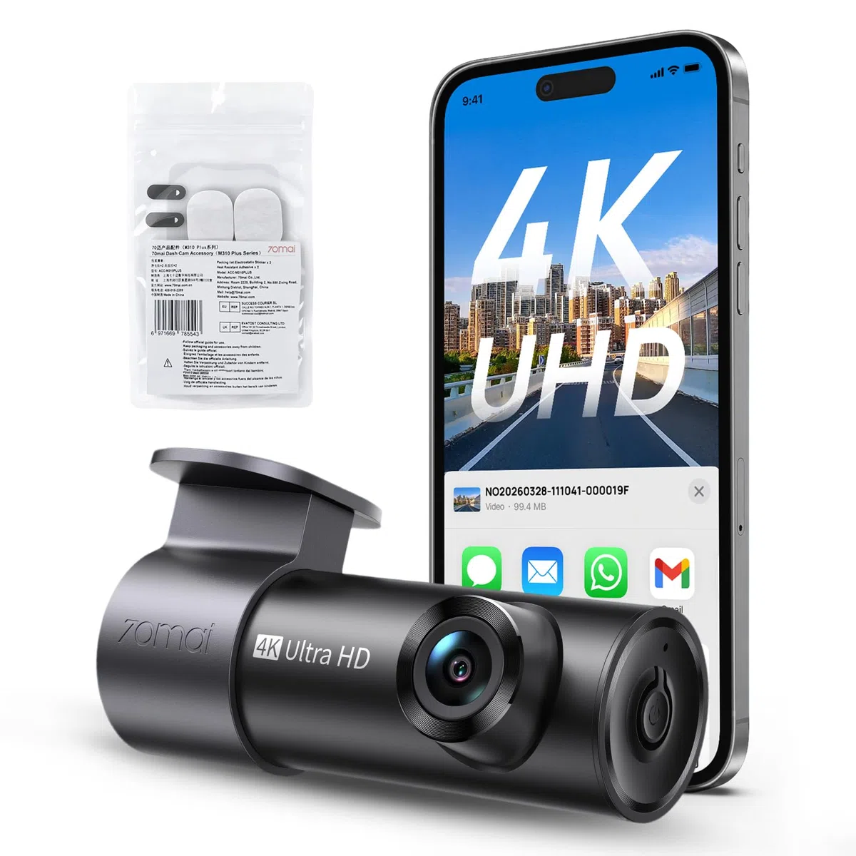 【70mai Dashcam M310 PLUS 4K+ACC】70mai M310 Plus 4K Dashcam Auto Vorne, 2160P Mini Dashcam mit 360° Drehbarl, WiFi & G-Sensor, Super Nachtsicht & WDR, F1.55 Blende, 24h Parküberwachung, Loop-Aufnahme,