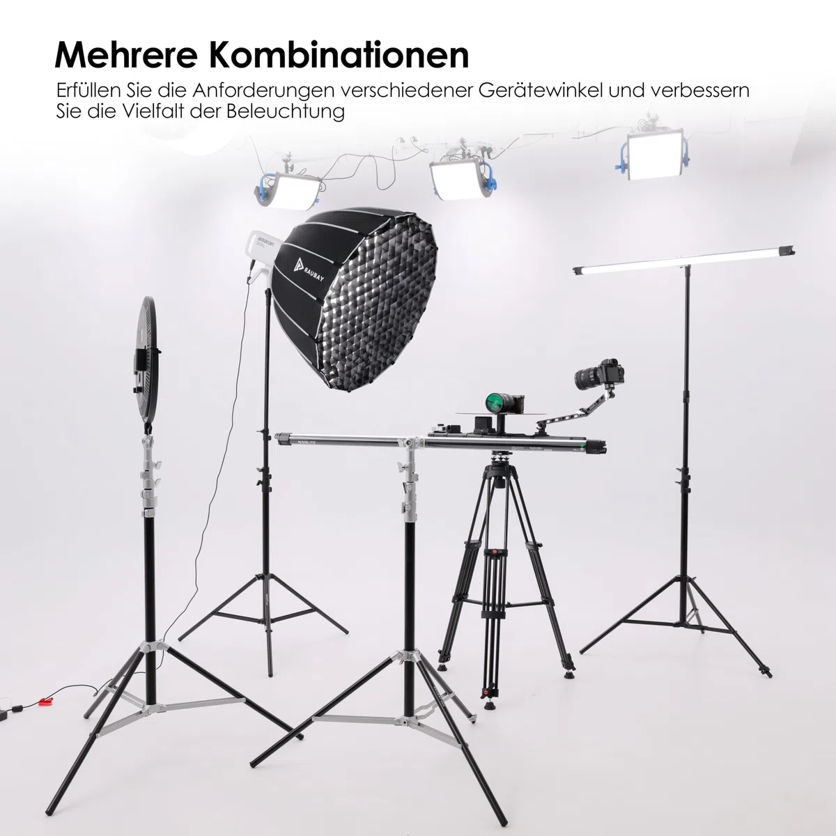 RAUBAY 3 m Robustes Lampenstativ, Luftfederung, Silber, LT30-RS | Aluminium-Fotostativ mit 1/4- und 3/8-Zoll-Anschlüssen für Softboxen, Studioleuchten, Video und Fotografie