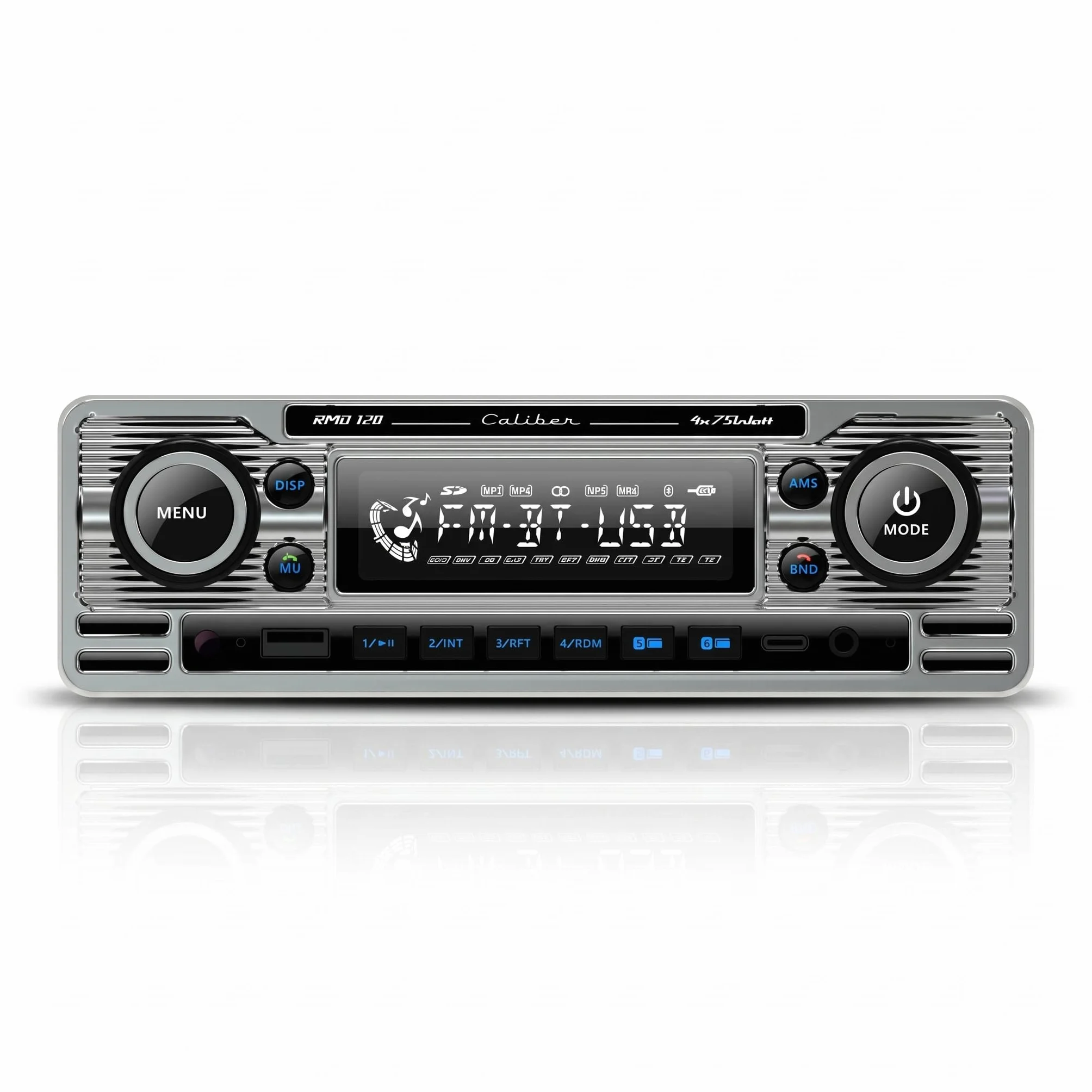Caliber Retro Autoradio - Auto Radio Bluetooth USB - FM - 1 DIN Radio Auto - Autoradio mit Bluetooth Freisprecheinrichtung - Chrom