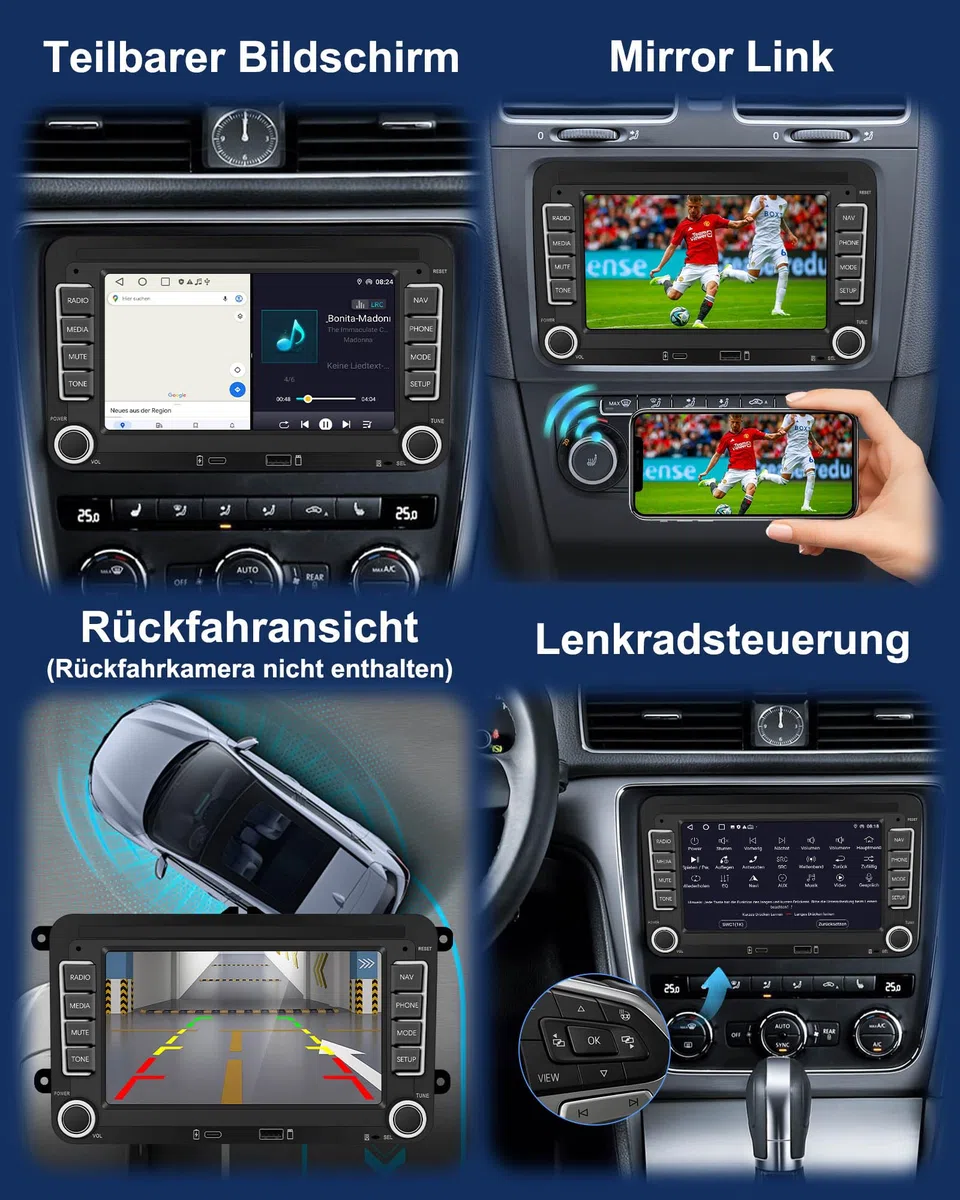 Ledio Bluetooth Autoradio mit Bildschirm für VW Golf 5 6 T5 Polo 6r Caddy Passat Touran Seat, Auto Radio mit Navi WLAN FM/AM Dab Radio, Apple Carplay Android Auto Mirrorlink 2Din 7 Zoll Android 14 GPS