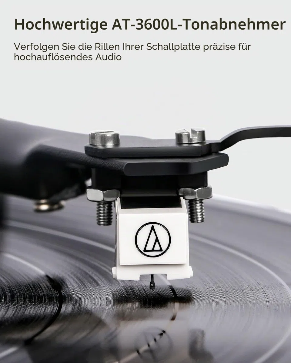 1 by ONE HiFi Bluetooth Plattenspieler mit USB-Anschluss MM System 33/45 U/min Auto-Stopp und Phono-Vorverstärker Riemenantrieb Vinyl Record Player mit 2 Lautsprechern